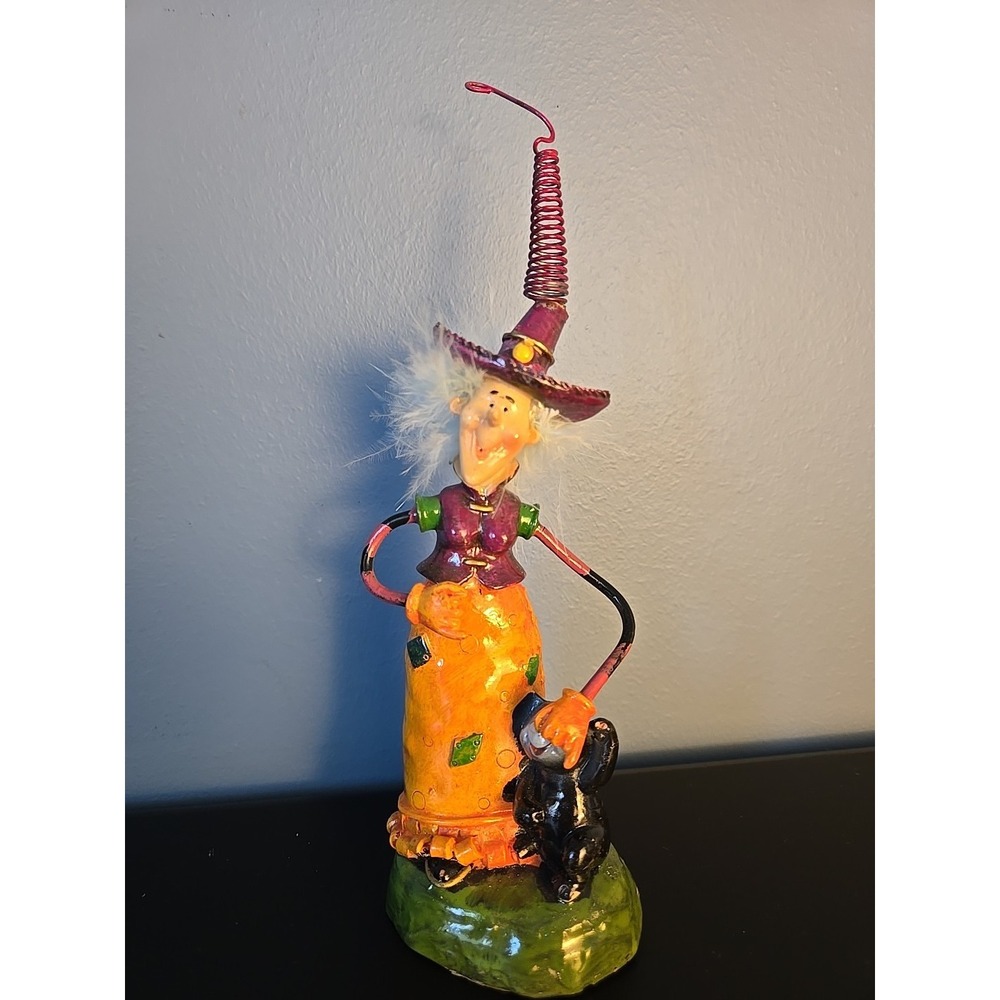 Vintage Halloween Witch Ornament Figurine Black Cat 6 inch Polystone Greenbrier